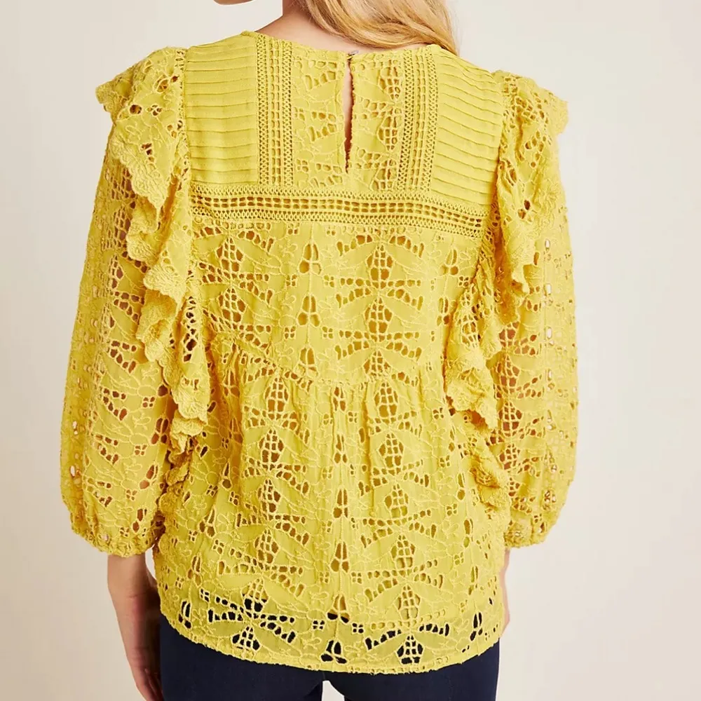 ANTHROPOLOGIE Clementine Blouse Eyelet Ruffle Puffed Sleeve Top Size 2 - Image 9