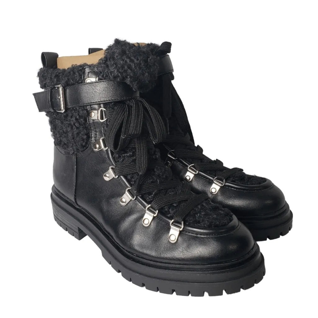 Circus Sam Edelman Combat Boots Womens 7 Black Faux Leather Shearling Gretchen - Image 1