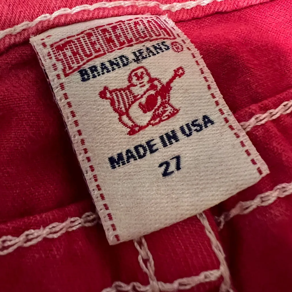 True Religion Red Denim Mid Cut Off Jeans Shorts Womens Y2K Retro 90s Made USA - Image 4