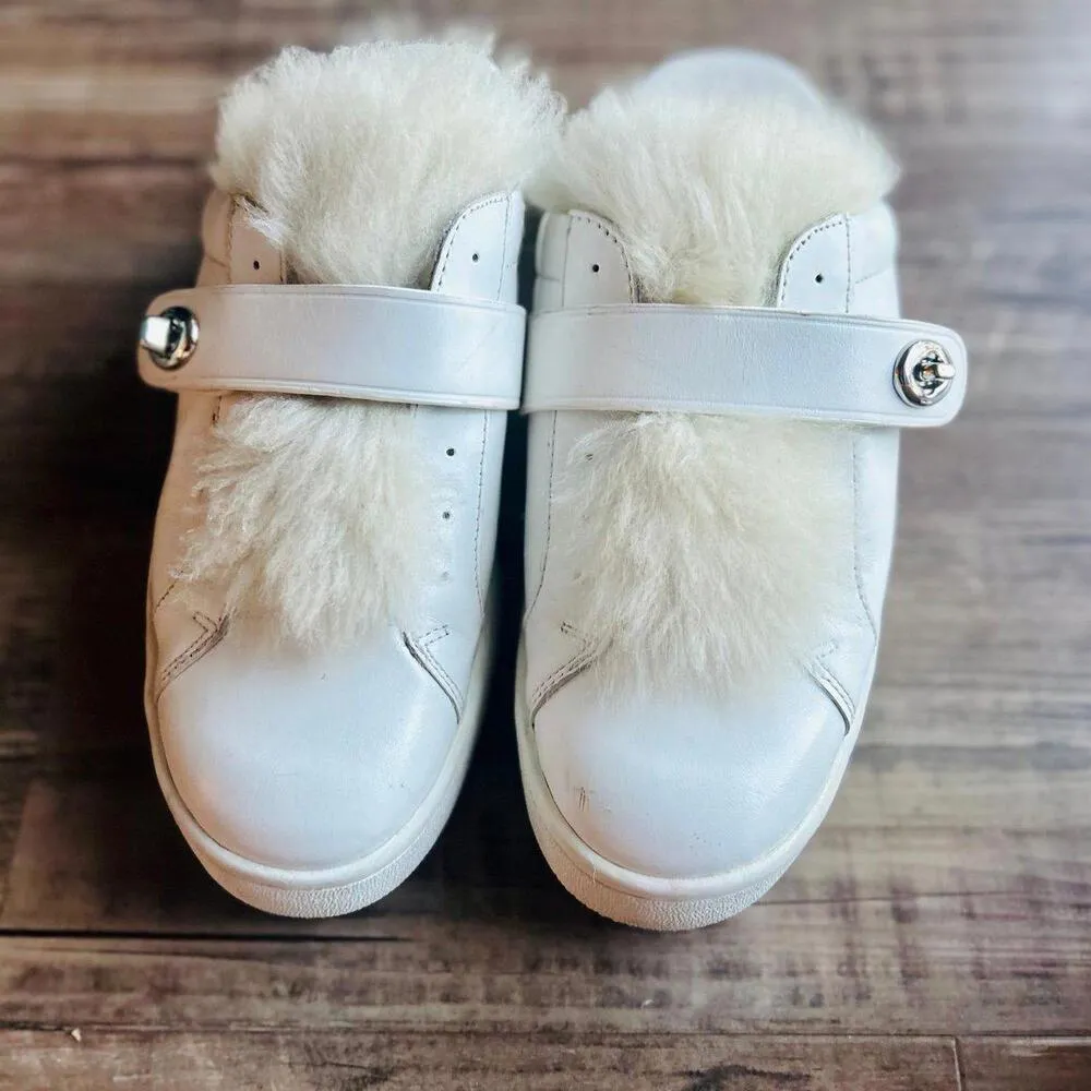 Coach Lo-Top Slide Shearling Trim White Slide-On Shoes Size 9.5/10 Normal Fit - Image 2