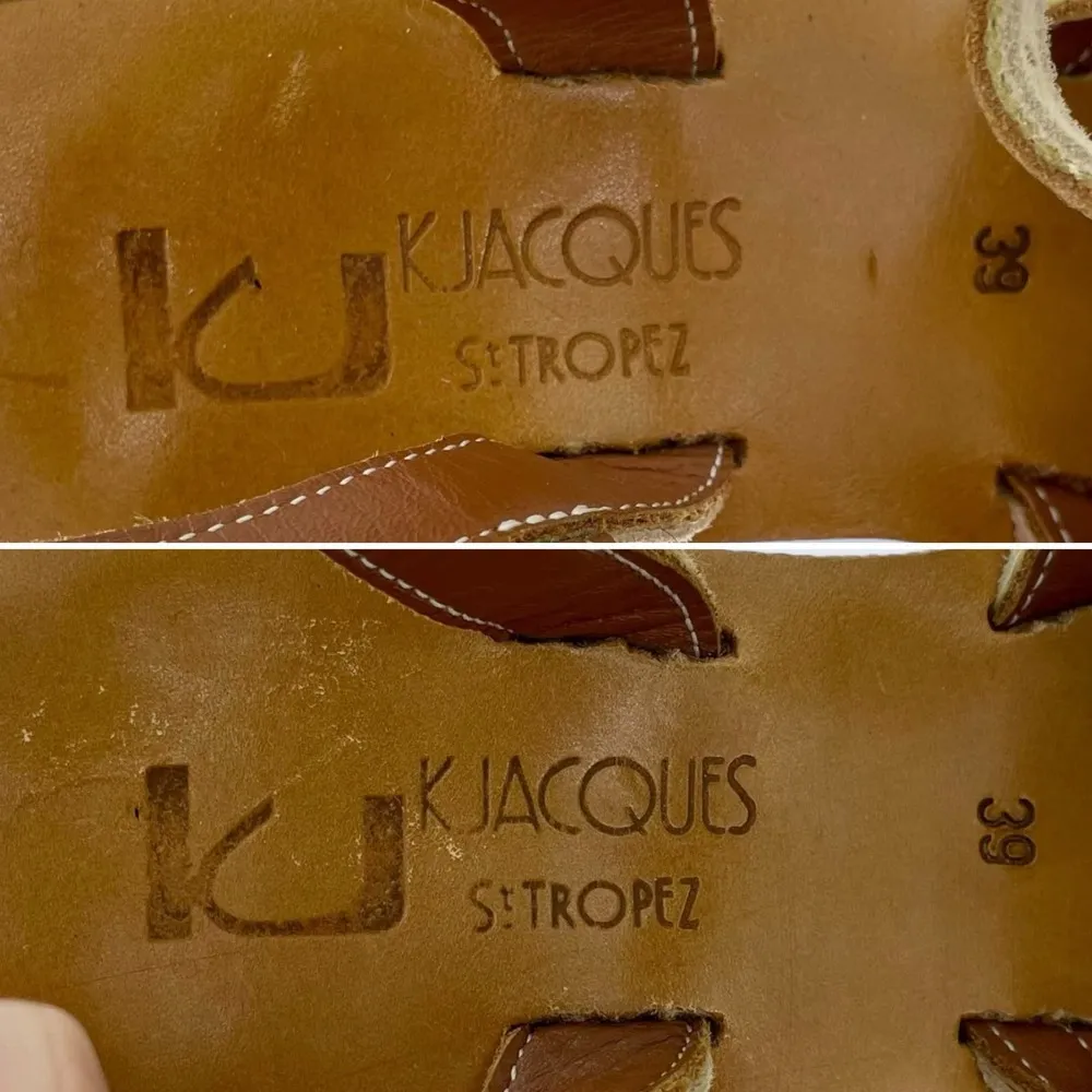 KJ K. Jacques St. Tropez Tan Suede Strappy Buckle 4" Cork Wedge Sandal 39 7.5 8 - Image 8