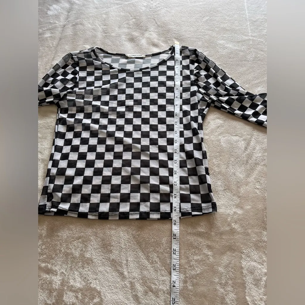 CAUTION TO THE WIND Women’s Checkered Pullover Full Sheer Shirt Sz M EUC - Image 5