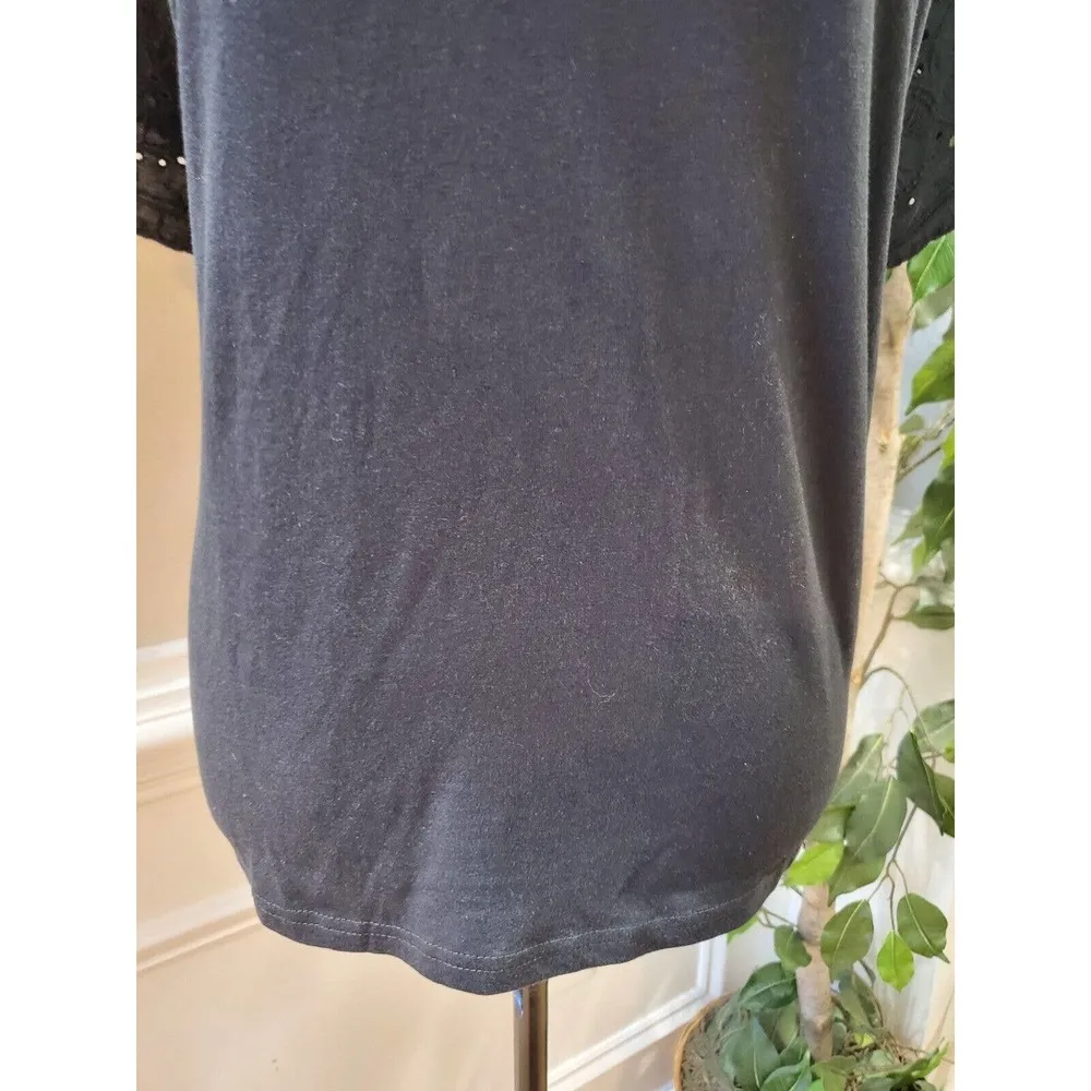 Gap Women Black Solid Cotton Eyelet Detail On Sleeve Casual Top Blouse Size XXL - Image 5