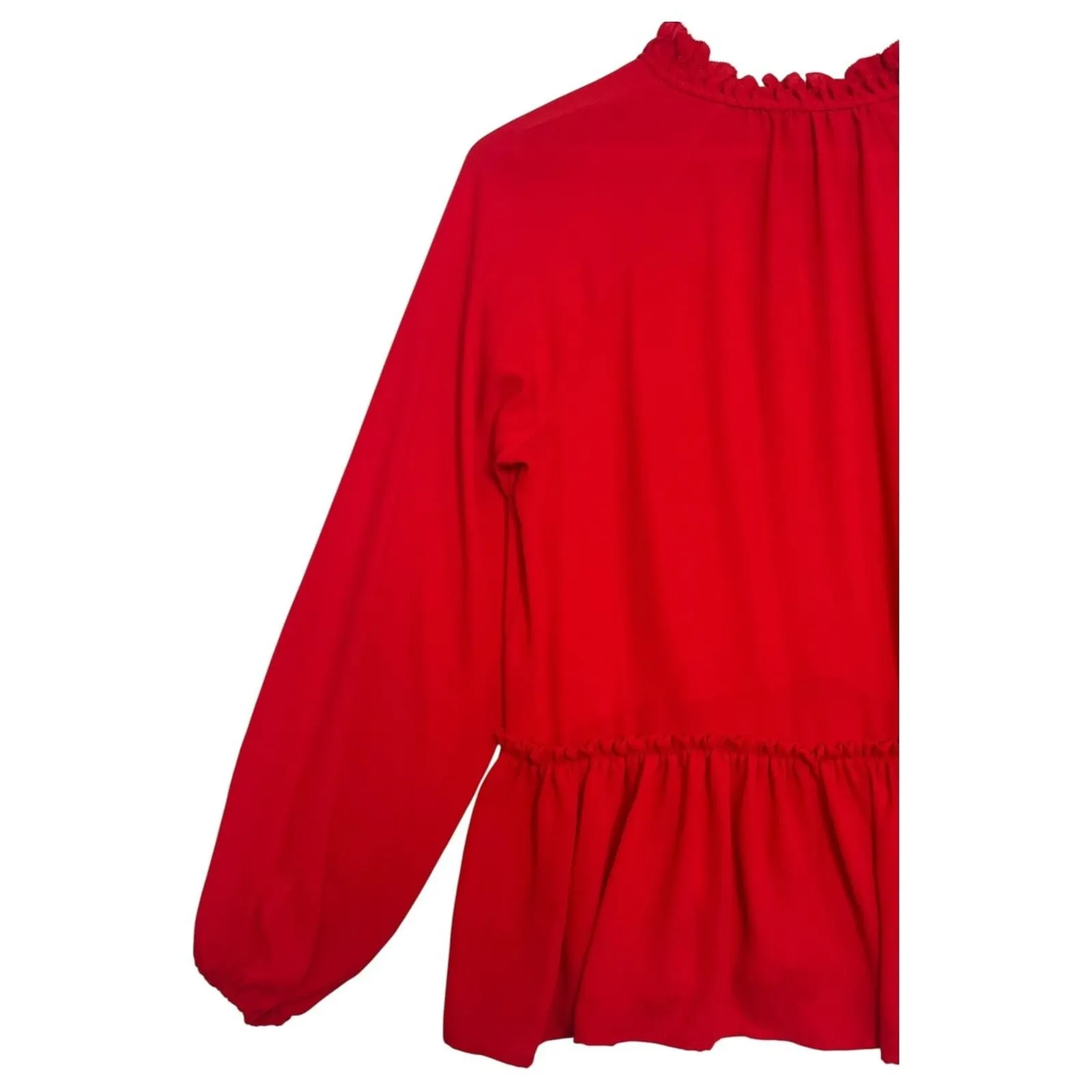 LOFT Blouse Womens Small Red Ruffle Peplum Long Sleeve Top Keyhole Holiday Sheer - Image 10