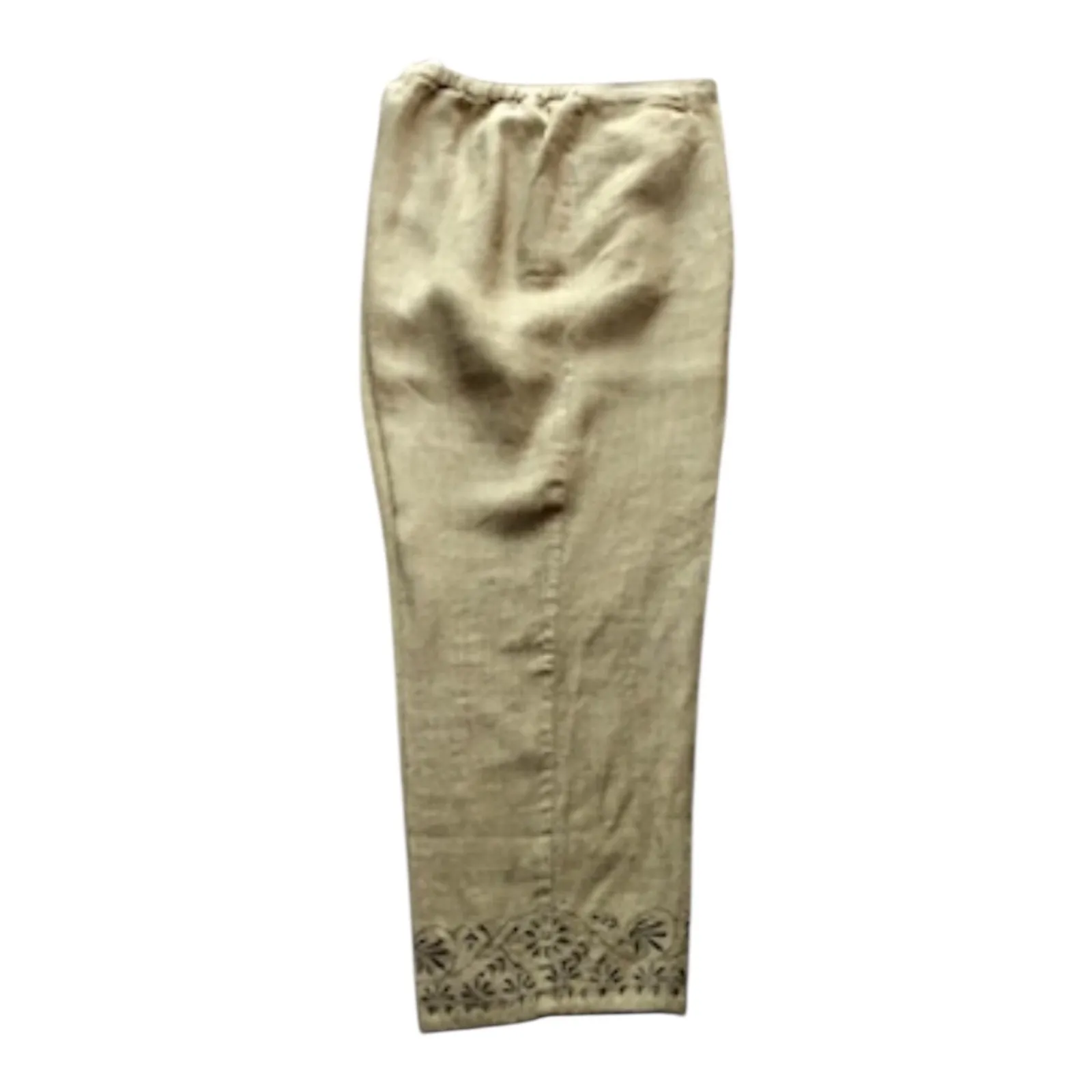 Vintage Sigrid Olsen Sport Linen Pants Beige Embroidered Hem 100% Linen Size 14 - Image 2