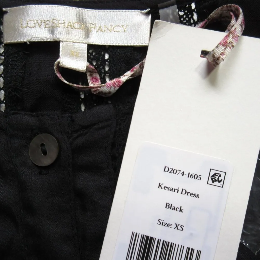 NWT LoveShackFancy Kesari in Black Ruffle Lace Trim Maxi Shirt Dress XS $475 - Image 9