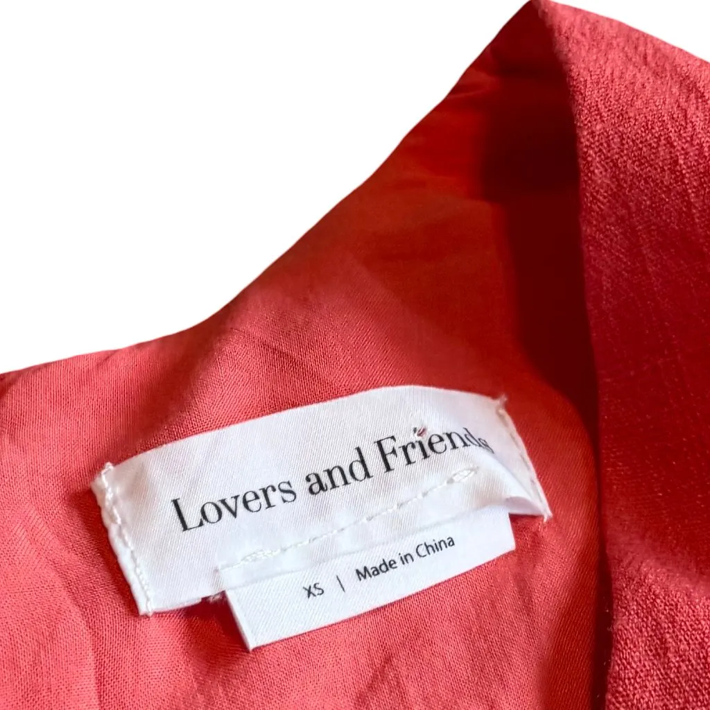 Lovers + Friends Coral Linen Blend Romper Shorts Short Sleeves Size XS Women's - Image 2