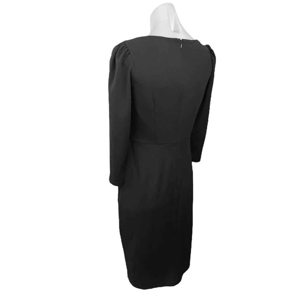 Maggy London Black V Neck Puff Sleeve Pleated Cocktail Mini Sheath Dress Size 4 - Image 2