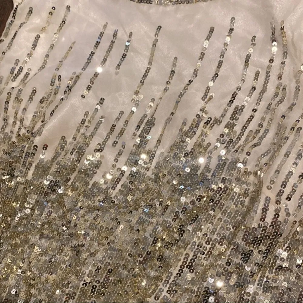 Sagaie Paris Women’s Vintage Sequined Silk Evening Mini Dress Size 4 ($400) Gold - Image 14