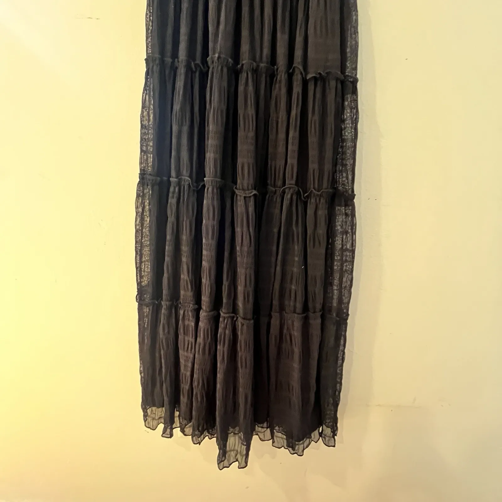 NWT Max Studio Mesh Ruffle Smocked Waist Stretchy Black Midi Dress Size M - Image 14