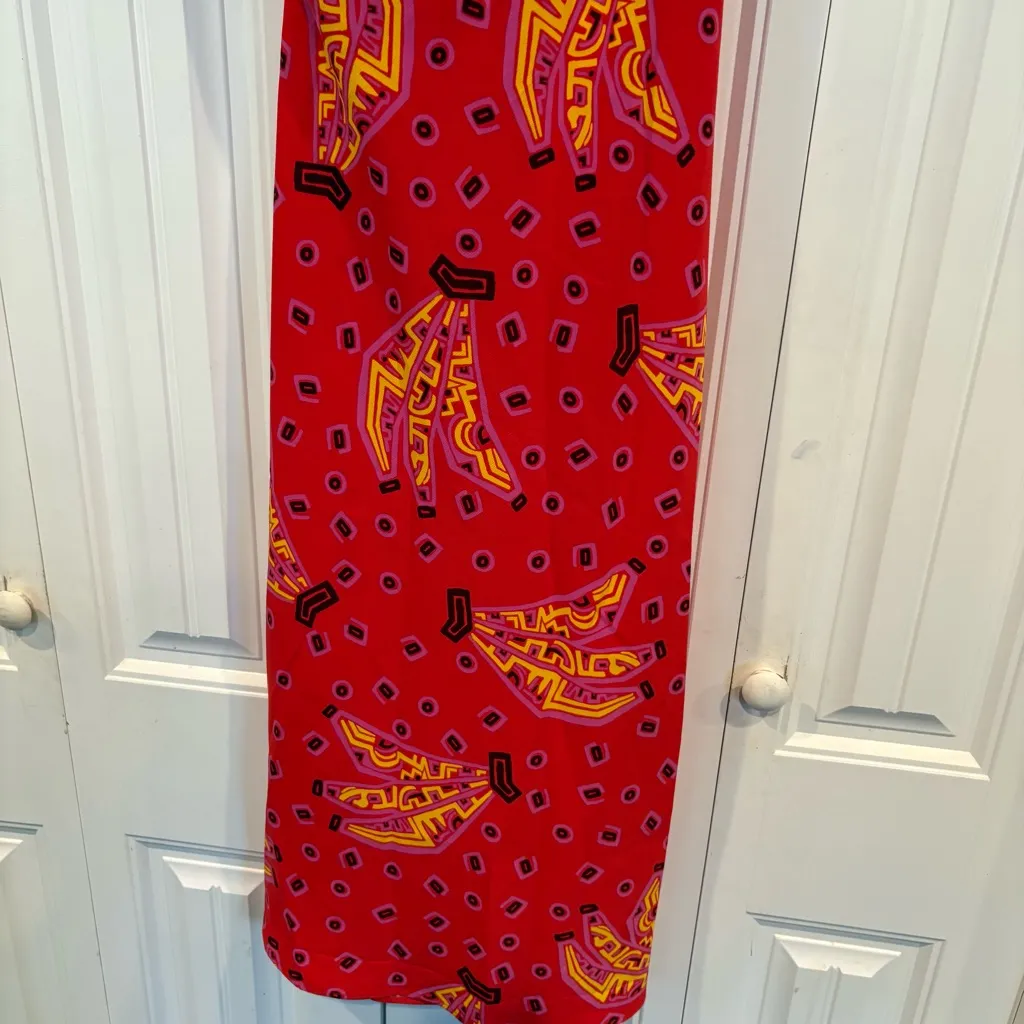 House Of Harlow Pink Banana Print Beaded Spaghetti Strap‎ Midi Dress Size Medium - Image 5