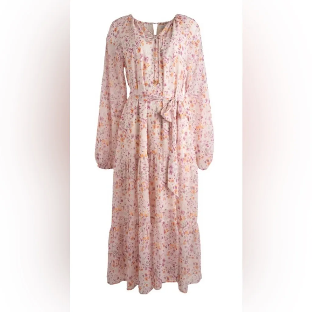 Ivy City Co Imogen maxi dress in blush floral long sleeve dress plus size 3X Pink - Image 3