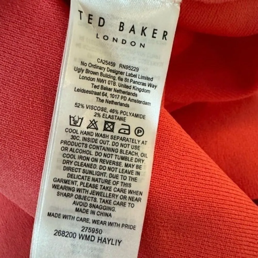 TED BAKER Hayliy Sleeve Detailed Skater Dress Coral Size 3 = Size 8 NEW - Image 8