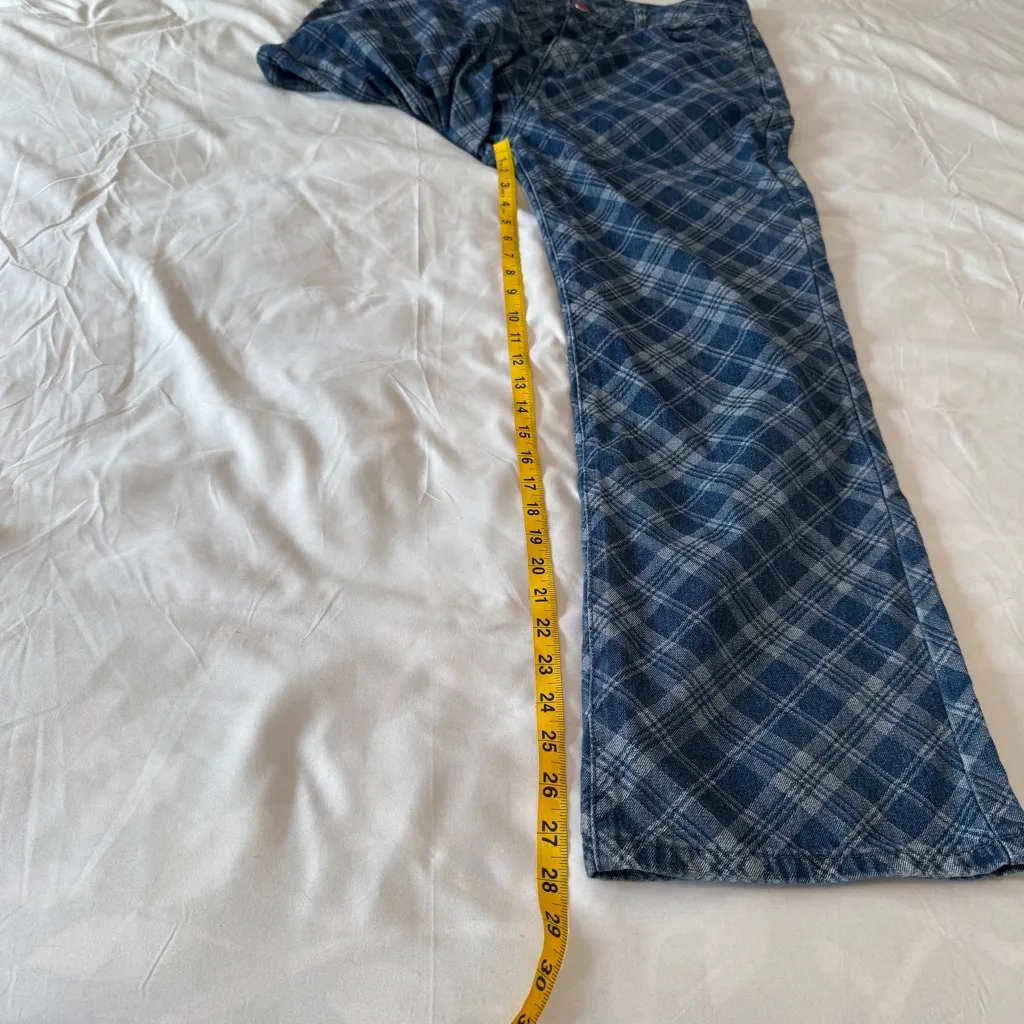 Cider Plaid Jeans Blue Denim Wide Leg Women’s Large Y2K - Image 5