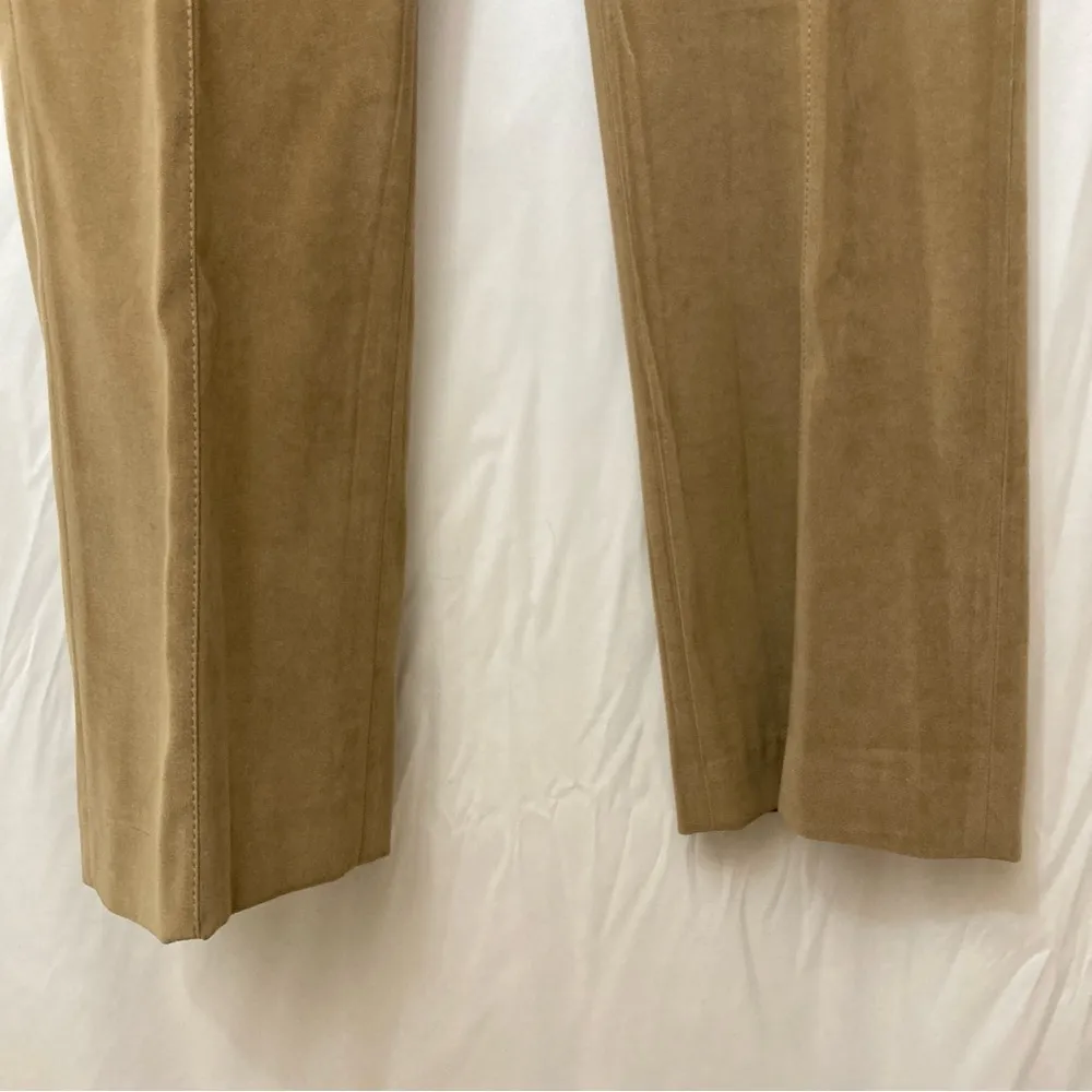H&M Hennes Faux Suede Tan Wide Straight Leg Mid Rise Trousers Slacks Dress Pants - Image 5