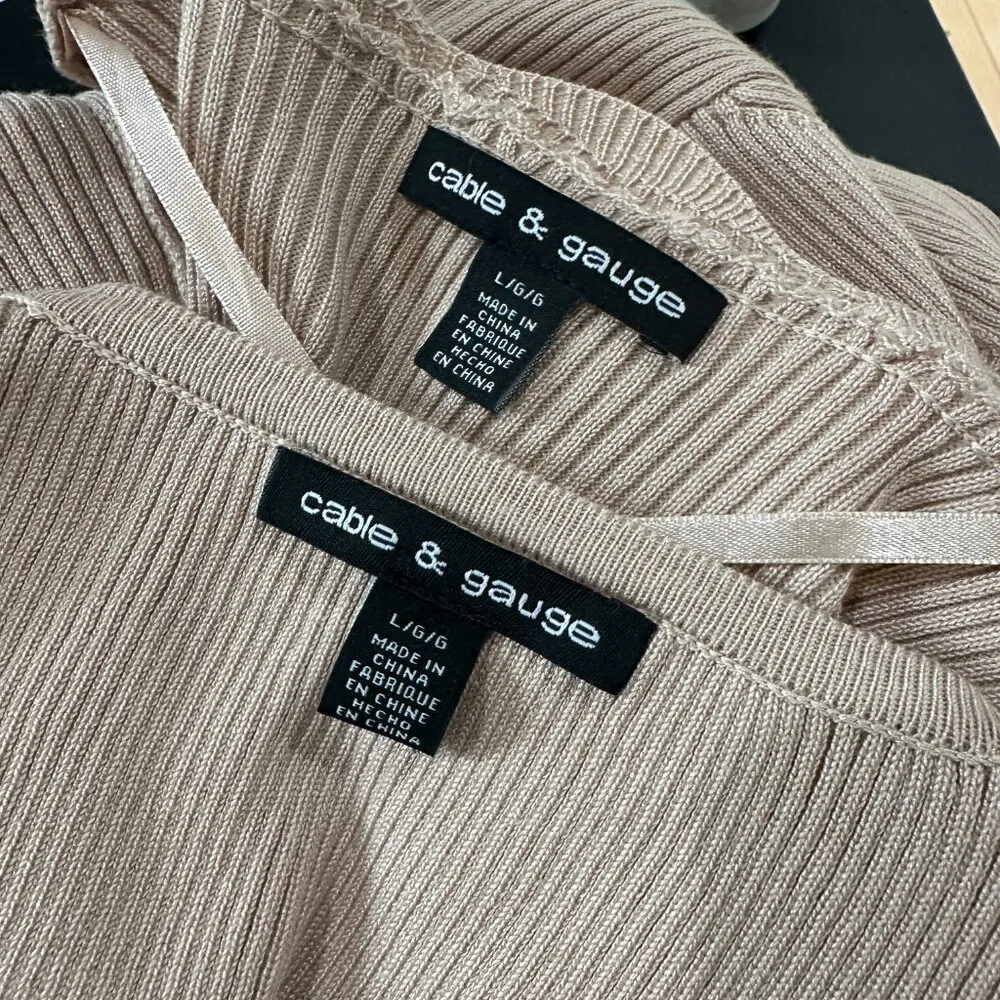 CABLE & GAUGE Ribbed Knit Sweater Set Scalloped Tank Top & Cardigan - size Large - Image 10