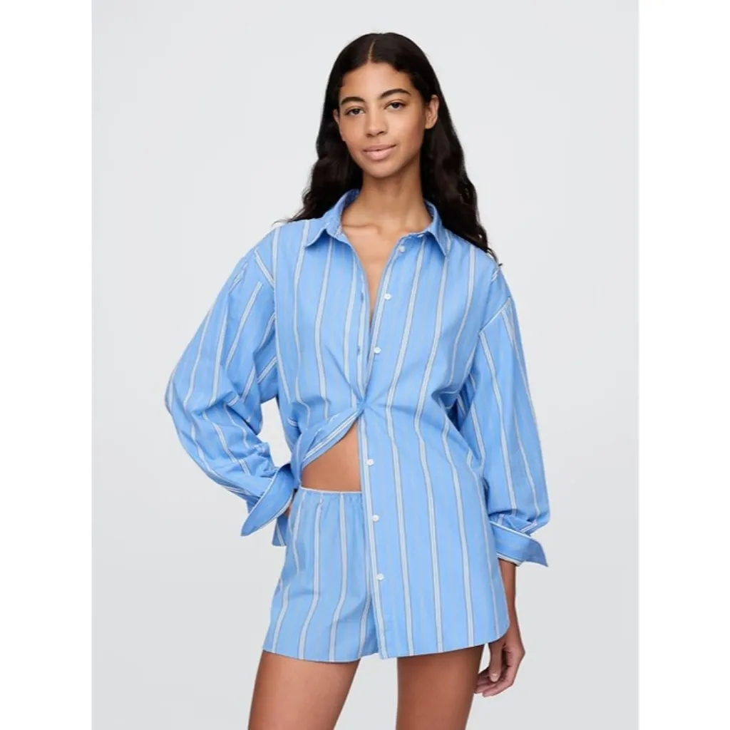 NWT GAP x Doen Organic Cotton Poplin PJ Shirt in Blue Stripe Oversized L Size L - Image 6