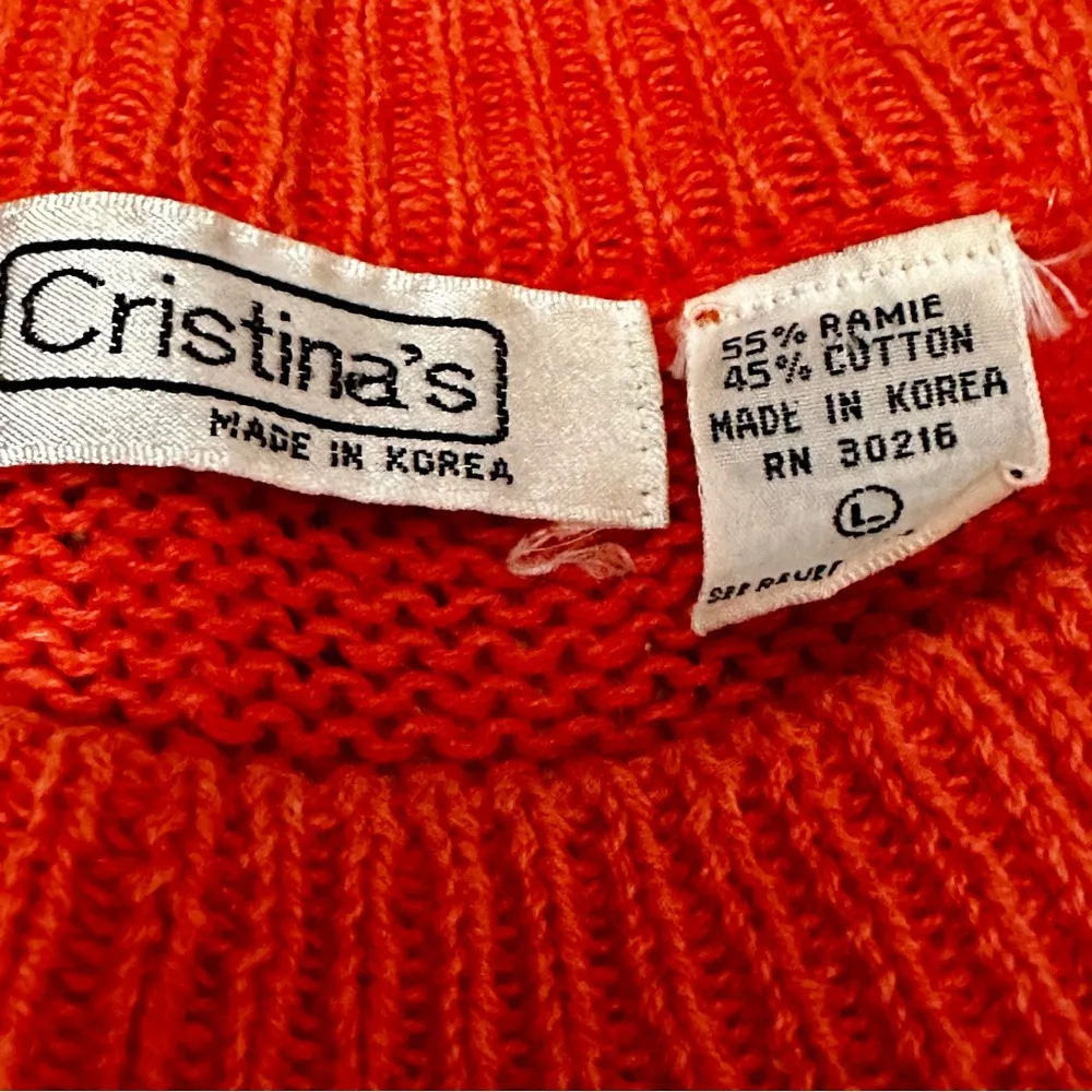 Cristina’s Vintage Orange Leopard Print Sweater Retro Punk 80s Flintstone Sz L Size L - Image 5
