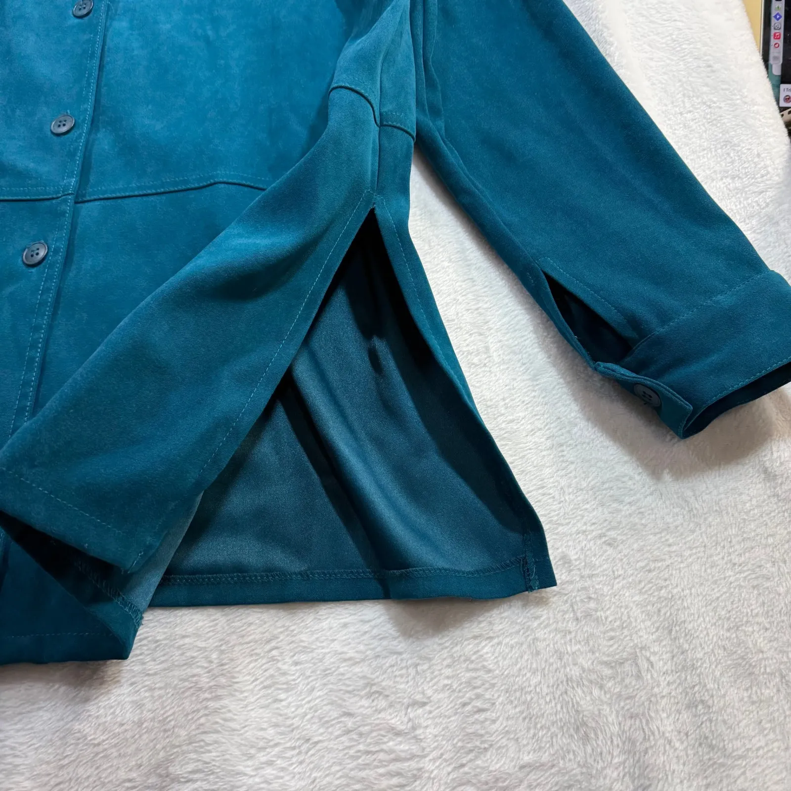 Vintage R&K Originals 14 Buttoned Jacket Teal Faux Suede Blazer Soft Y2K Hipster Blue - Image 7