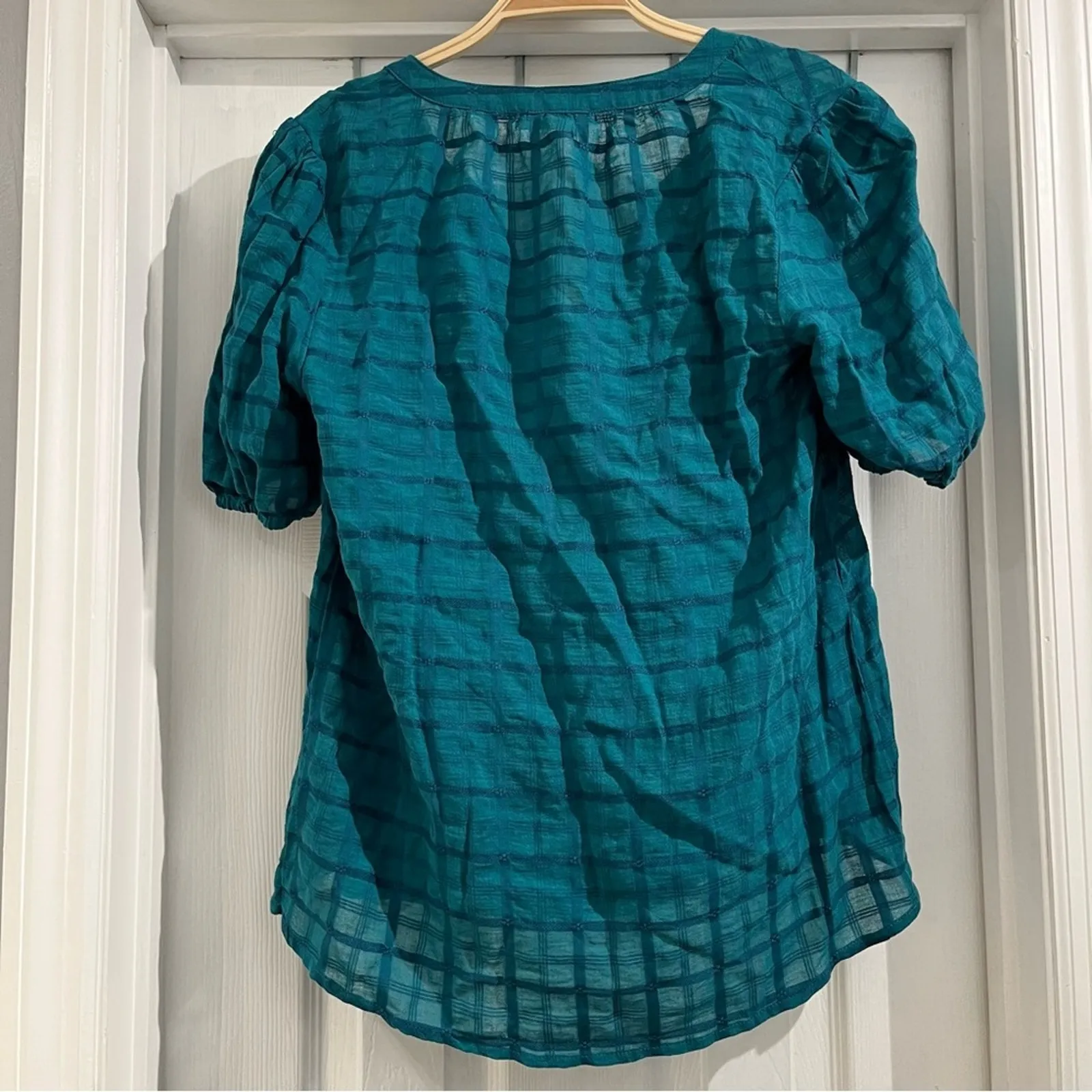 Love Stitch Women’s Green Big Sur Peasant Top Sz XS - Image 2