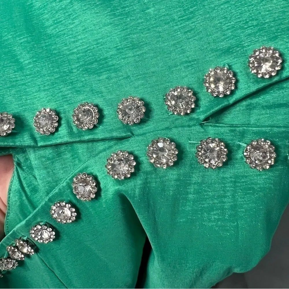 Band of Stars Green Puff Sleeve Rhinestone Cutout Dress Size 8 - Image 13