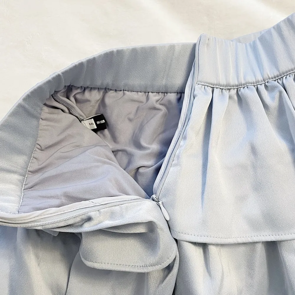 Pastel Blue Silky Layered Tiered Kawaii Ballet Cottage Mini Skirt Skort - Image 8