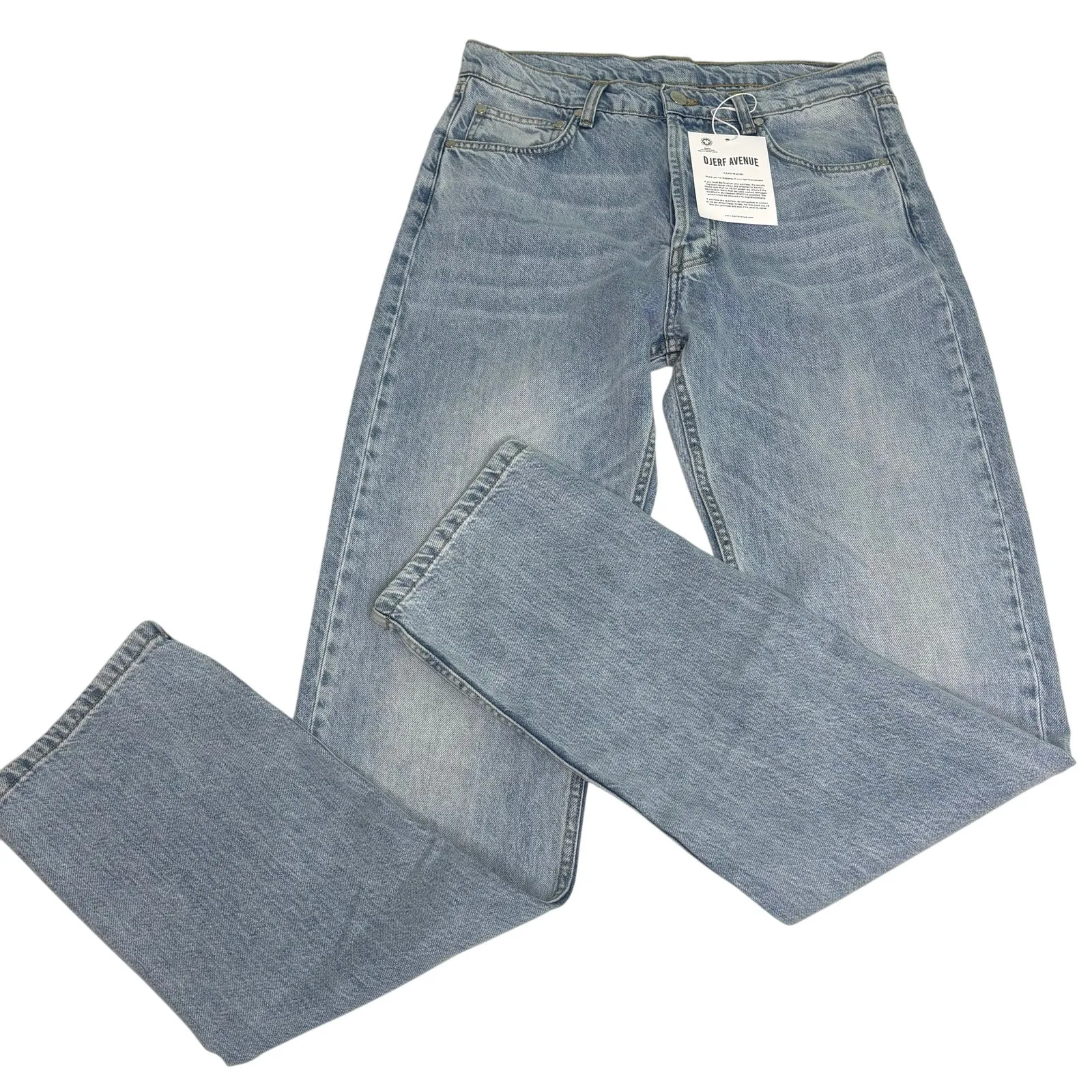 Djerf Avenue Relaxed Washed Light Blue Tall Button Fly Straight Leg Jeans 26 - Image 1