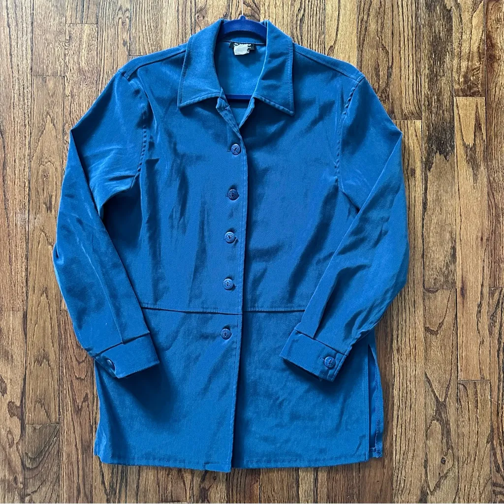 Vintage Spago Velvet Blue Suede Button Down Jacket 10 Medium - Image 4