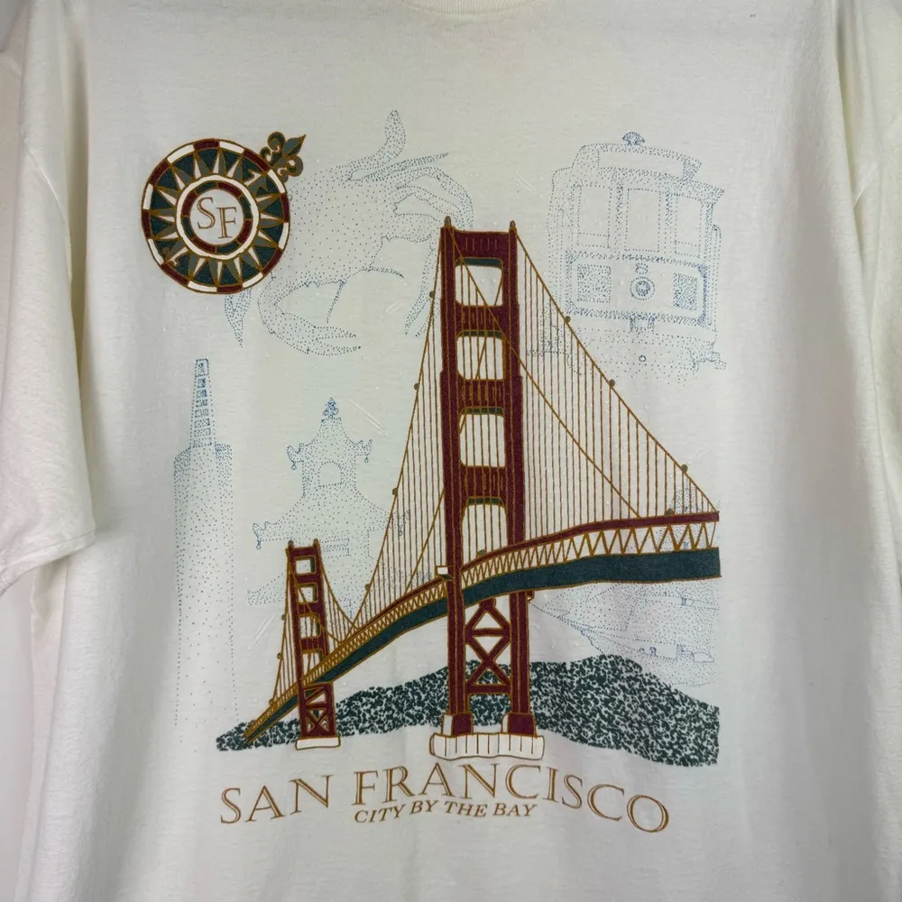 Y2K San Francisco Golden Gate Bridge Graphic Tee Tshirt Unisex Sz XL White - Image 3