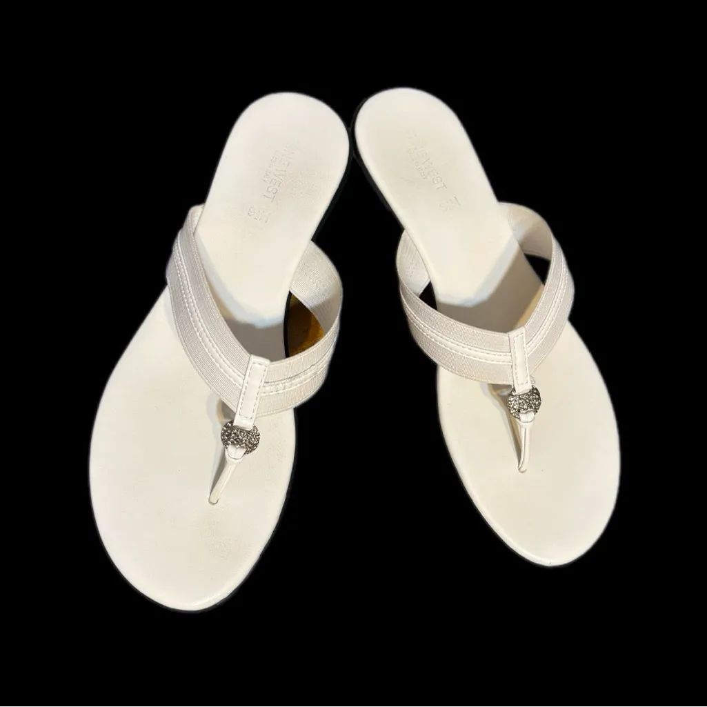 Nine West White Sandals with Silver Detail - Image 3
