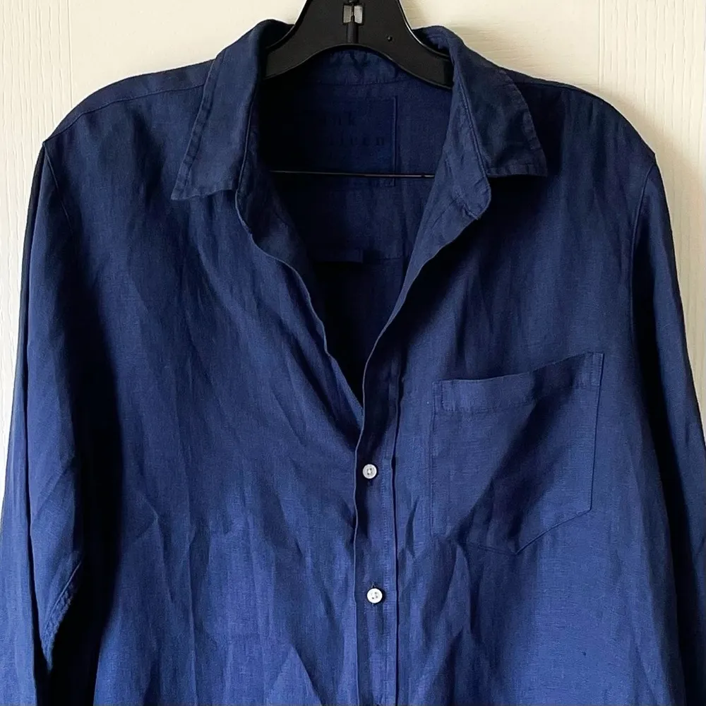 Frank & Eileen Rory Maxi Dress Button-Down Linen Navy Blue Medium EUC - Image 5