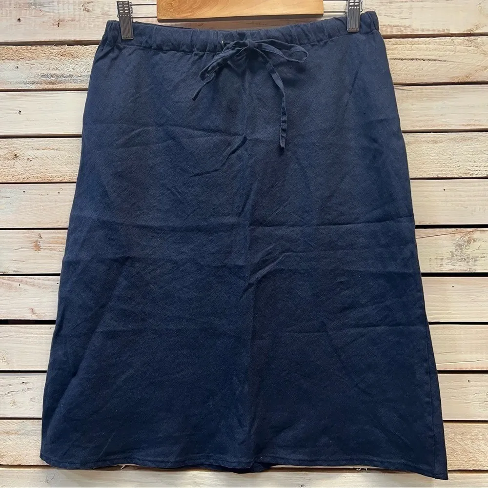 American Colors Organic Cotton Navy Drawstring Midi Skirt XL Sustainable Minimal Blue - Image 2