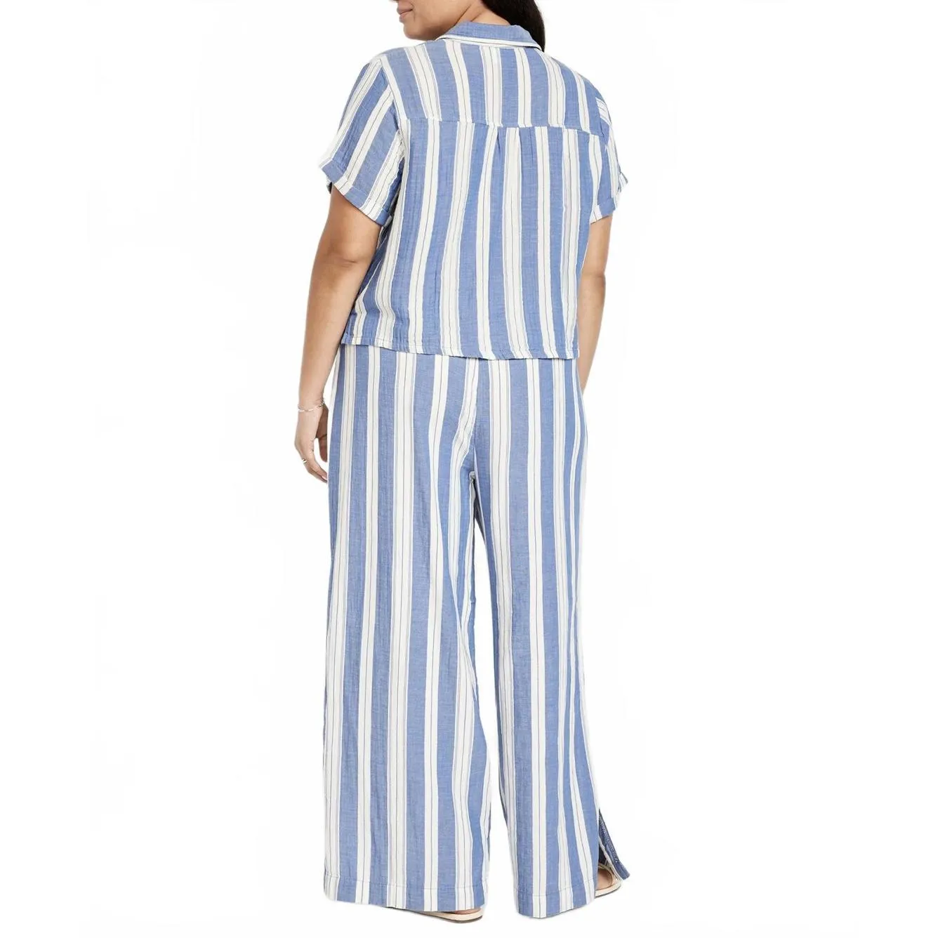 High-Waisted Crinkle Gauze Super Wide-Leg Pants Old Navy Blue Stripe NWT XXLT - Image 8