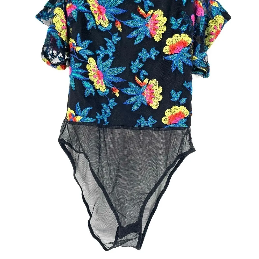 Topshop Embroidered Sheer Back Off-the-Shoulder Bodysuit - Image 5