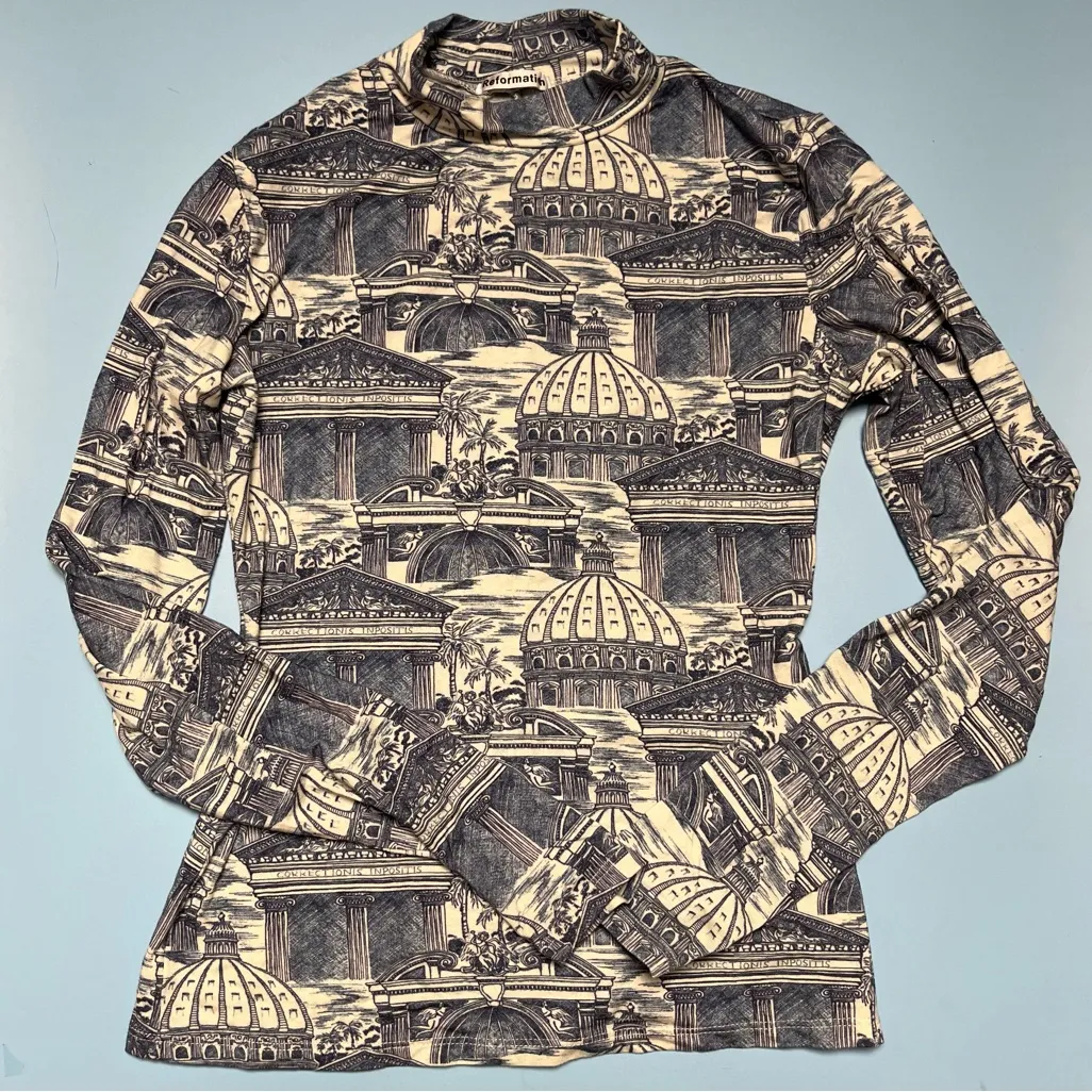 Reformation Bailey‎ Knit Top in Blue Toile Size XS - Image 2