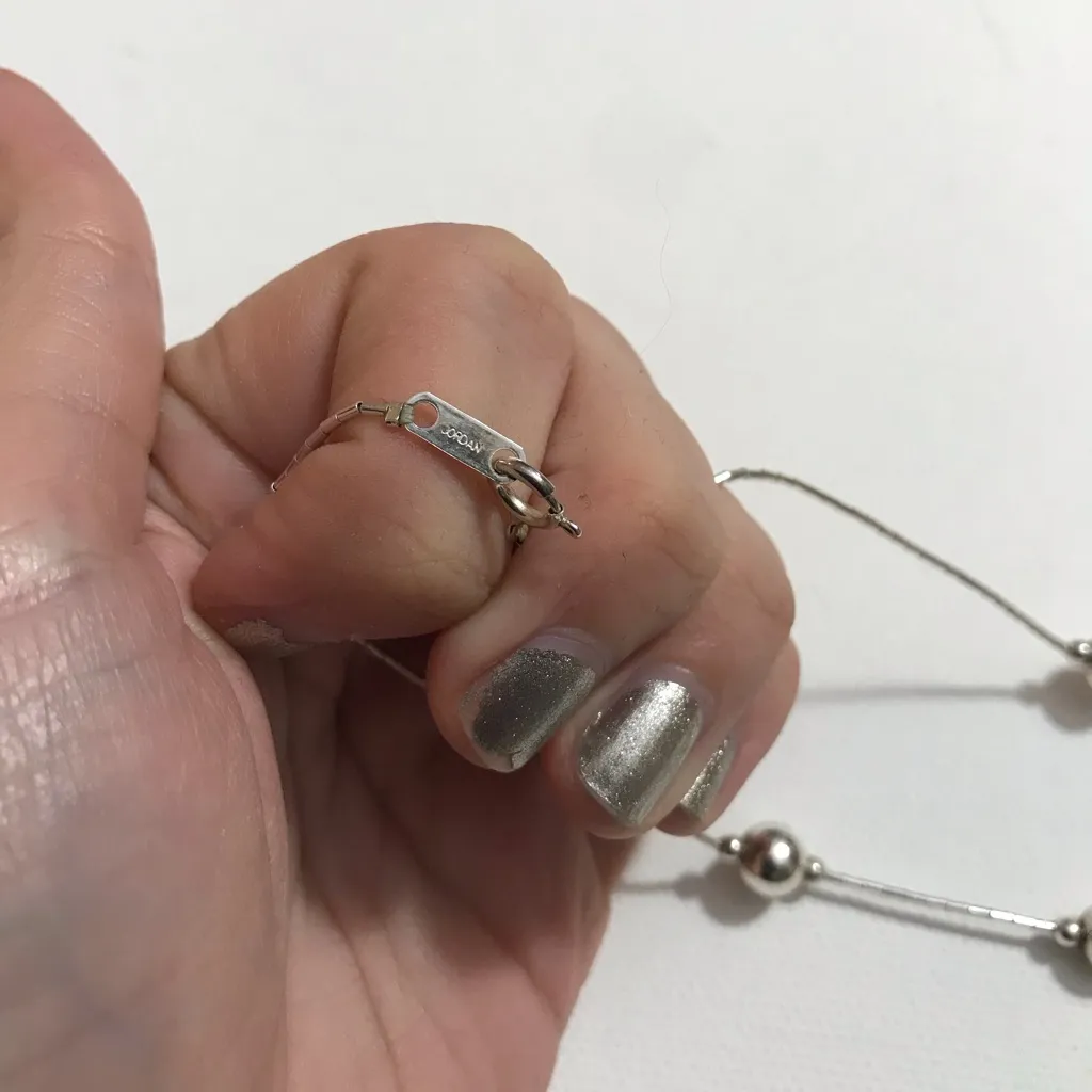 Sterling Silver 925 Designer Jordan Liquid Silver Ball Bead Chain Necklace 19 in - Image 2