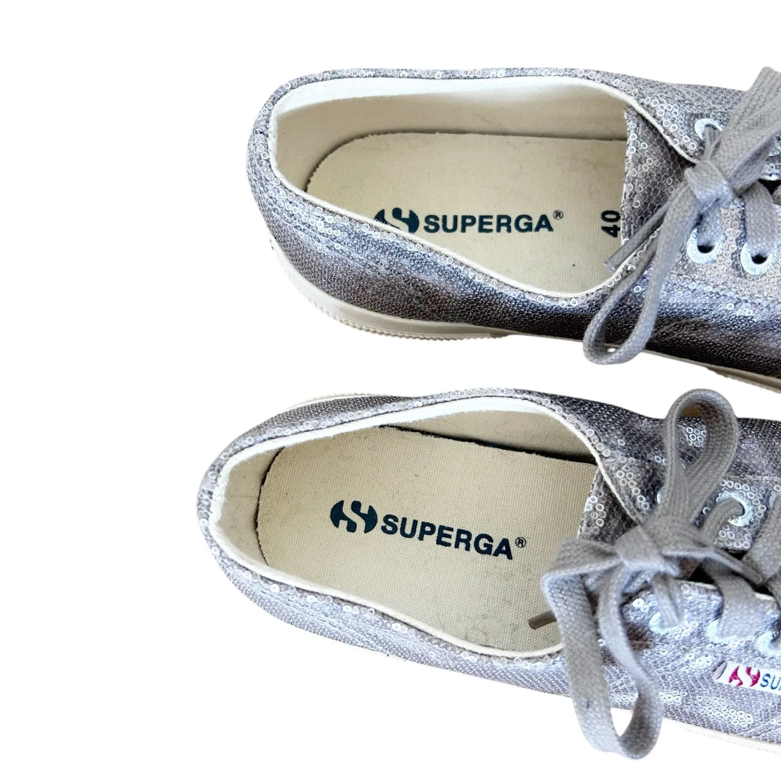 Superga  Silver Metallic Sequin Platform Sneakers Sz 9 - Image 2