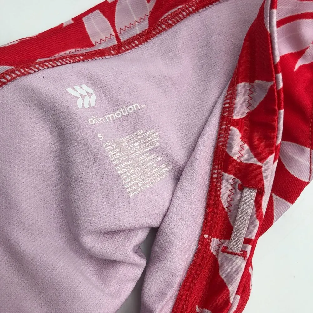All In Motion Bikini Swim Bottoms Red & White Leaf Print Drawstring Size S - Image 3