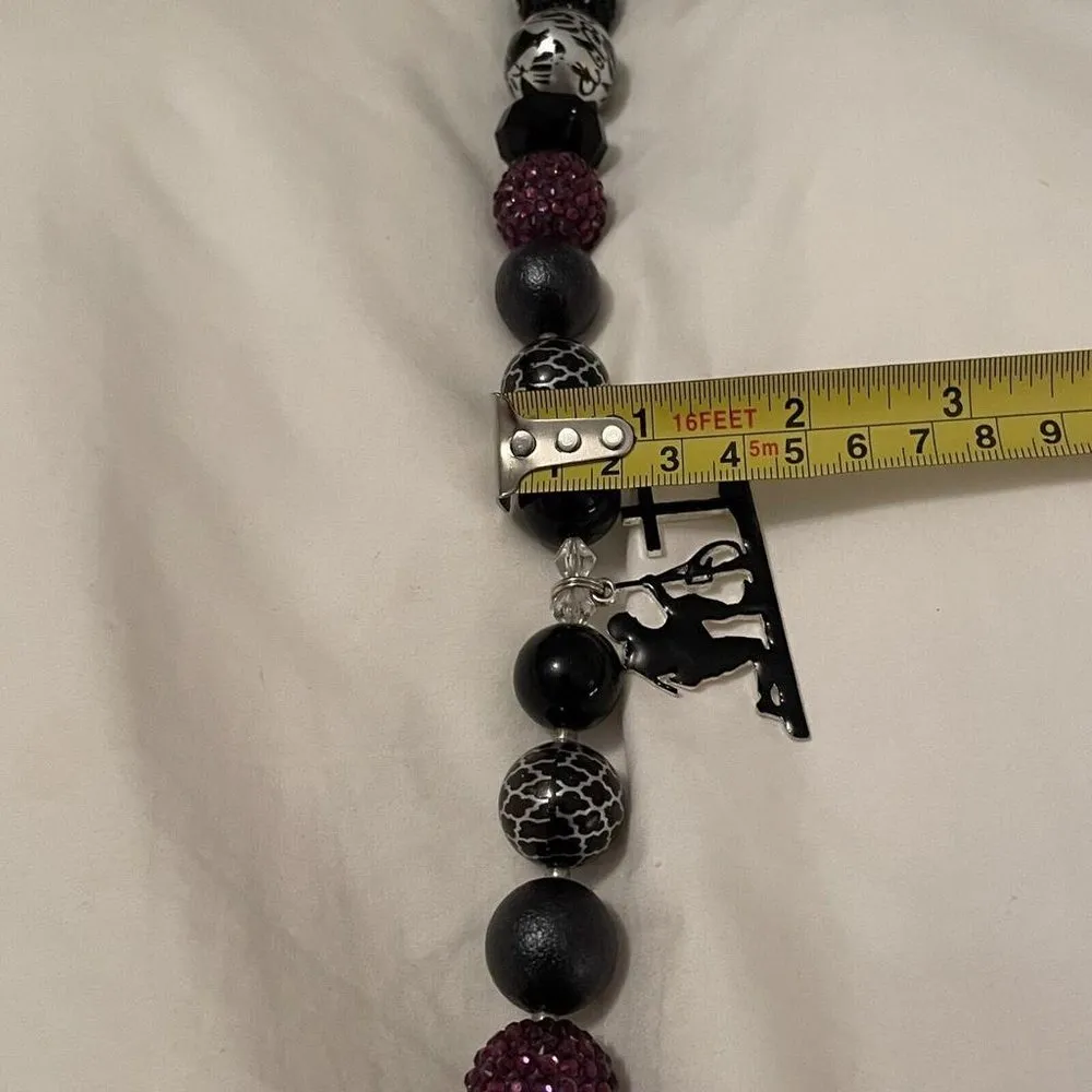 Statement Necklace - Purple / Black Bead - Military Solider Kneeling At Cross - Image 10