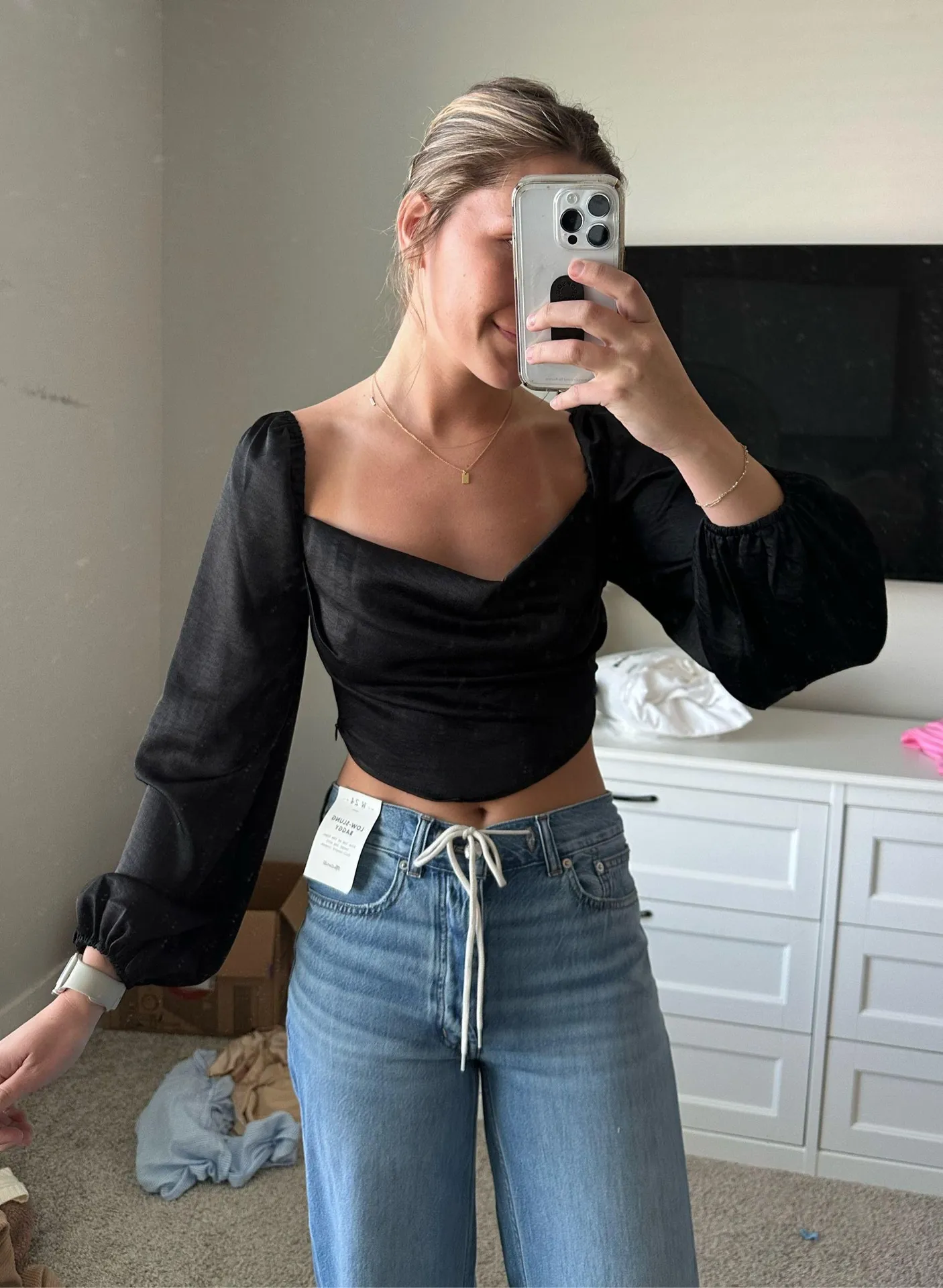 Boutique Black Satin Crop Top - Image 4