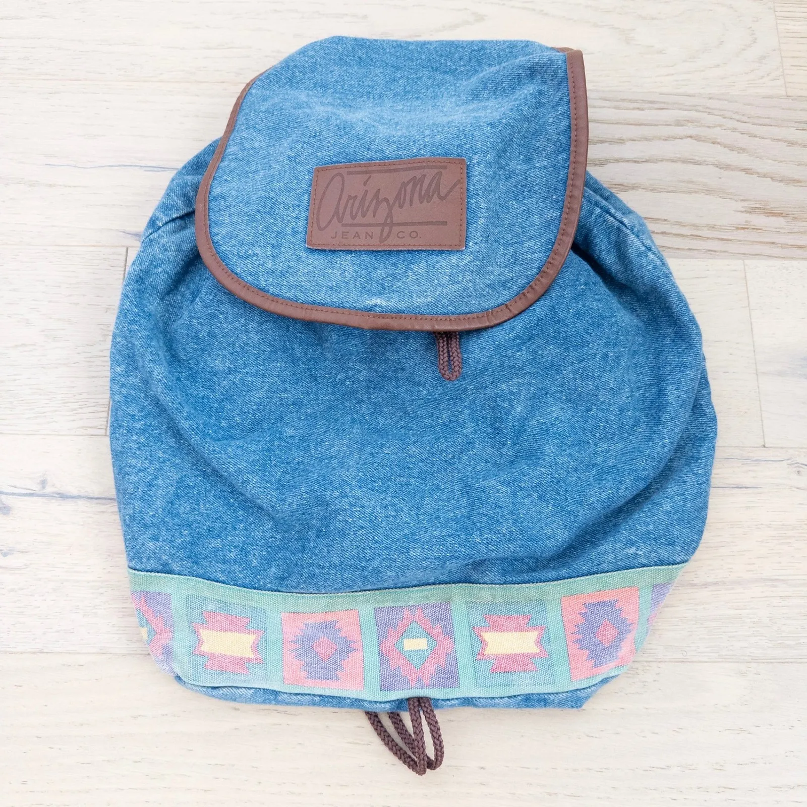 VTG Arizona Denim Backpack Southwestern Tribal Print Flap Top Casual Americana - Image 2