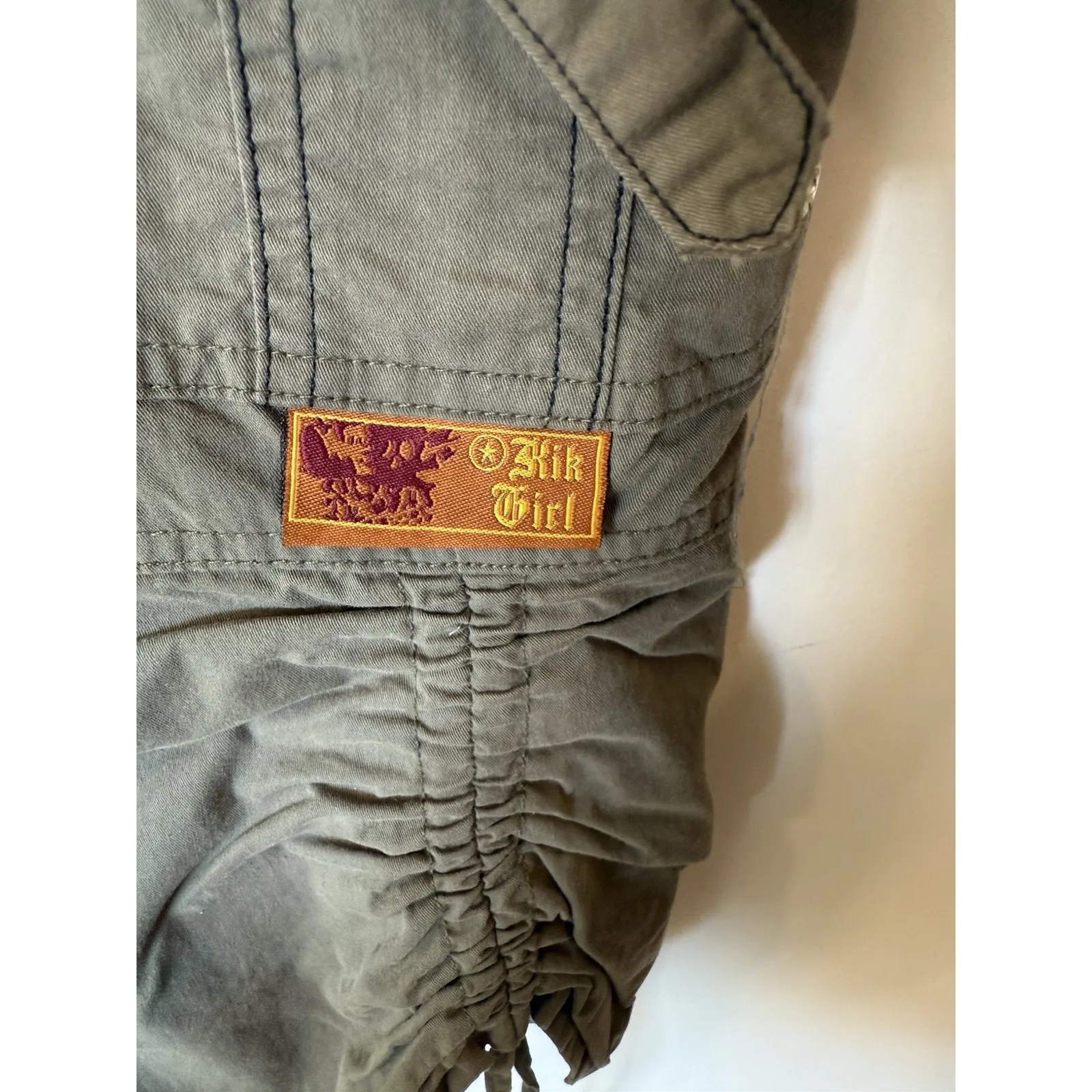 Vintage KIK GIRL Khaki Green Cargo Skirt Size 16 Rave Raver Midi Length Skater - Image 5