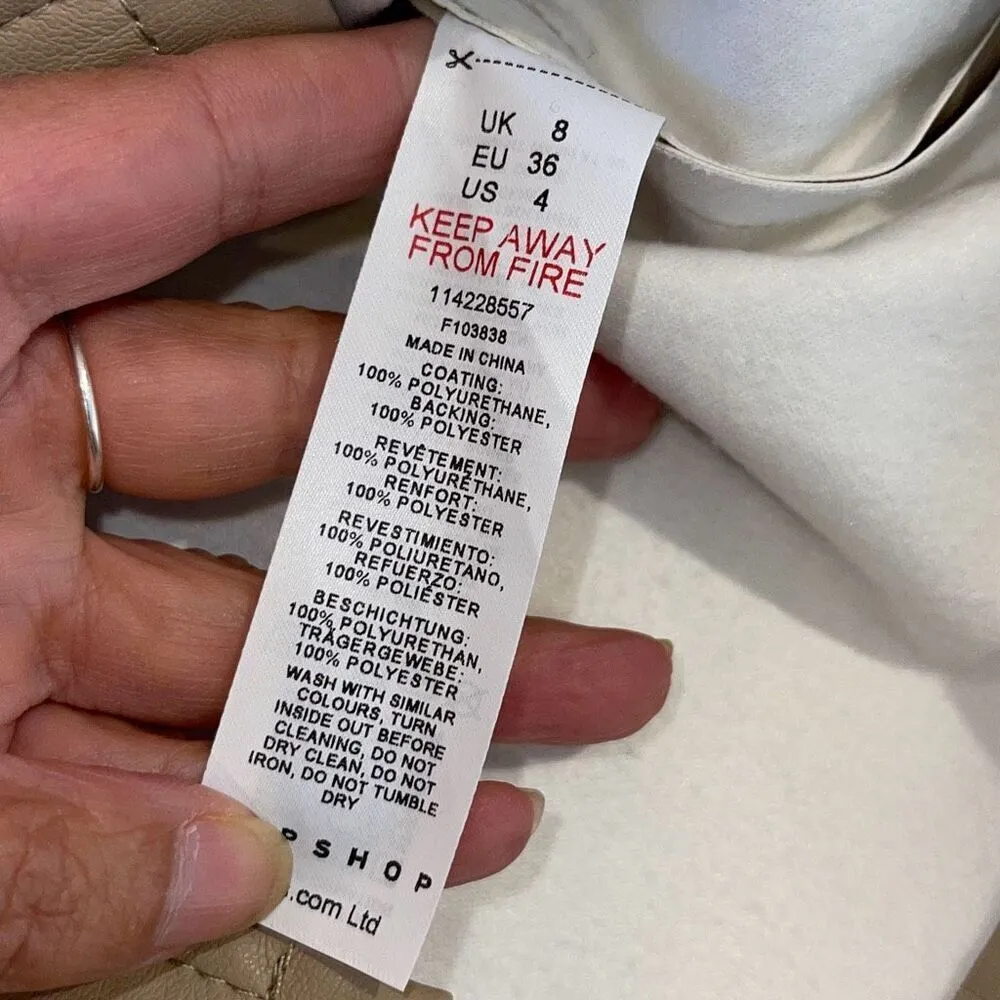 Topshop Womens Short Sleeve Faux Leather Oversized Button-up Shirt Tan Beige 4 N - Image 5