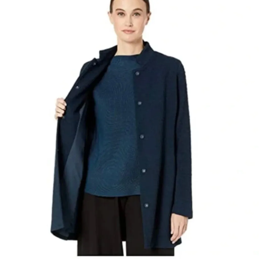 Eileen Fisher  Cotton Pucker Jacket‎ Women's Petite Medium Navy Career Classic - Image 2