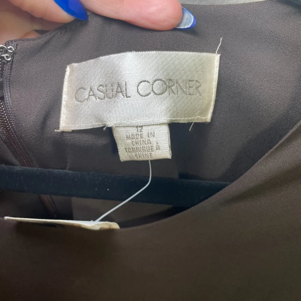 Casual Corner Dress 100% Silk Maxi Dress Size 12 Sleeveless Brown Floral Lined - Image 8