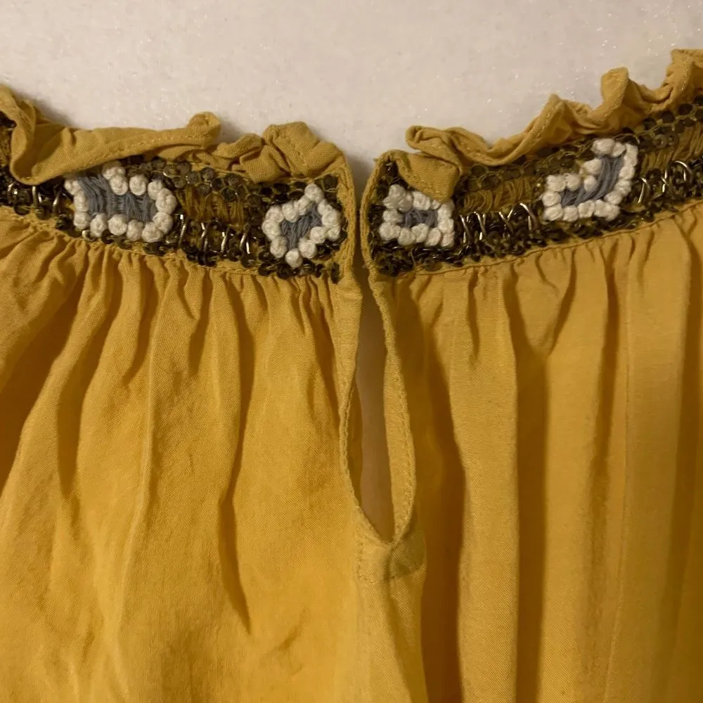 Anthropologie | Boho Yellow Embellished Neckline Viscose Cotton Blouse Size XS - Image 3