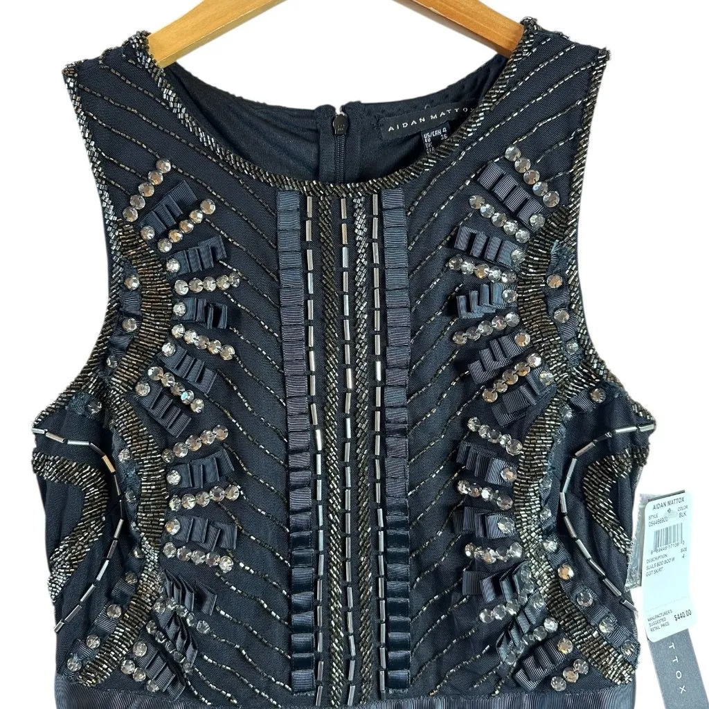 NWT Aidan Mattox Black Beaded Evening Gown Formal Long Dress Size 4 - Image 3