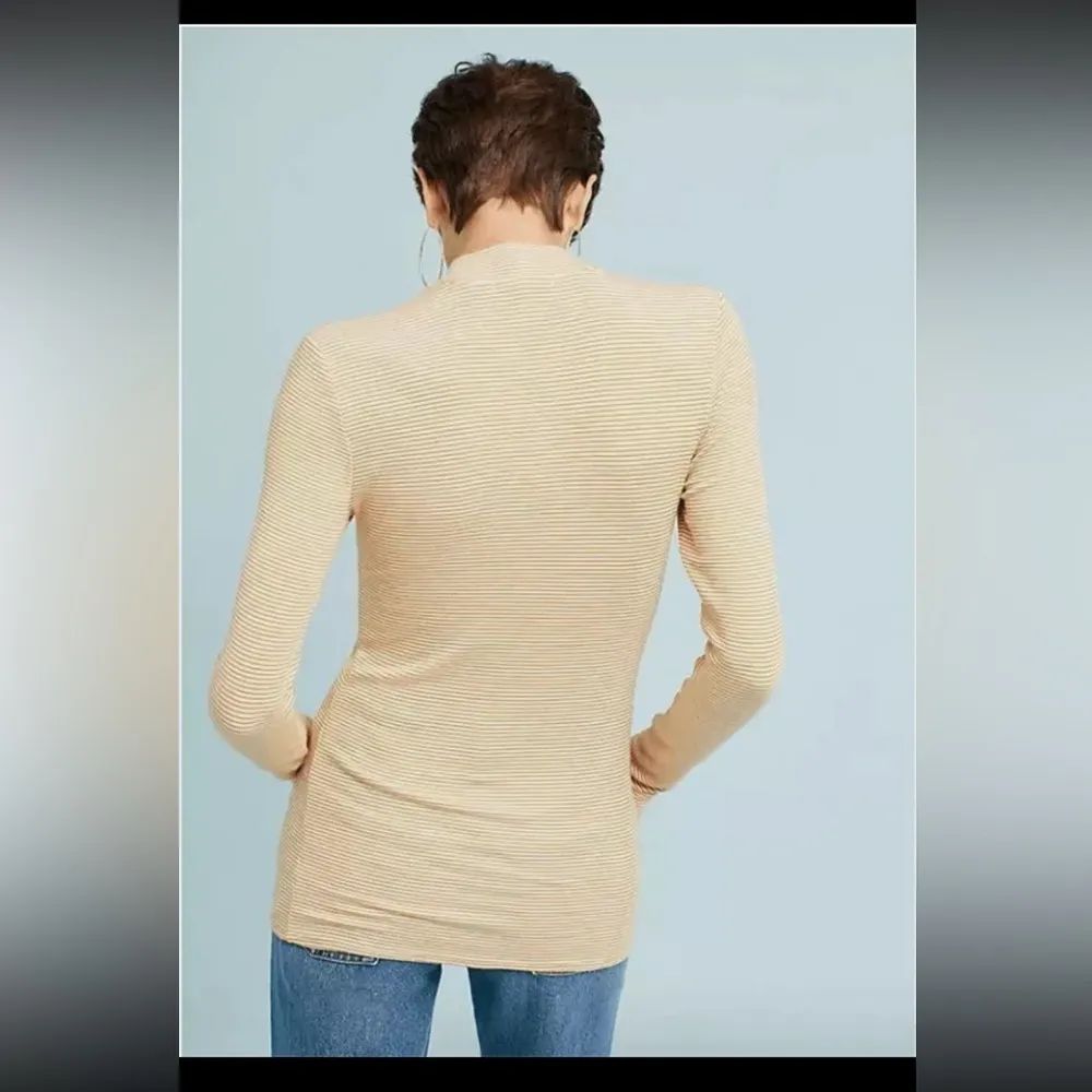 ANTHROPOLOGIE Pure + Good mock neck golden ribbed knit striped shirt - size XS - Image 2