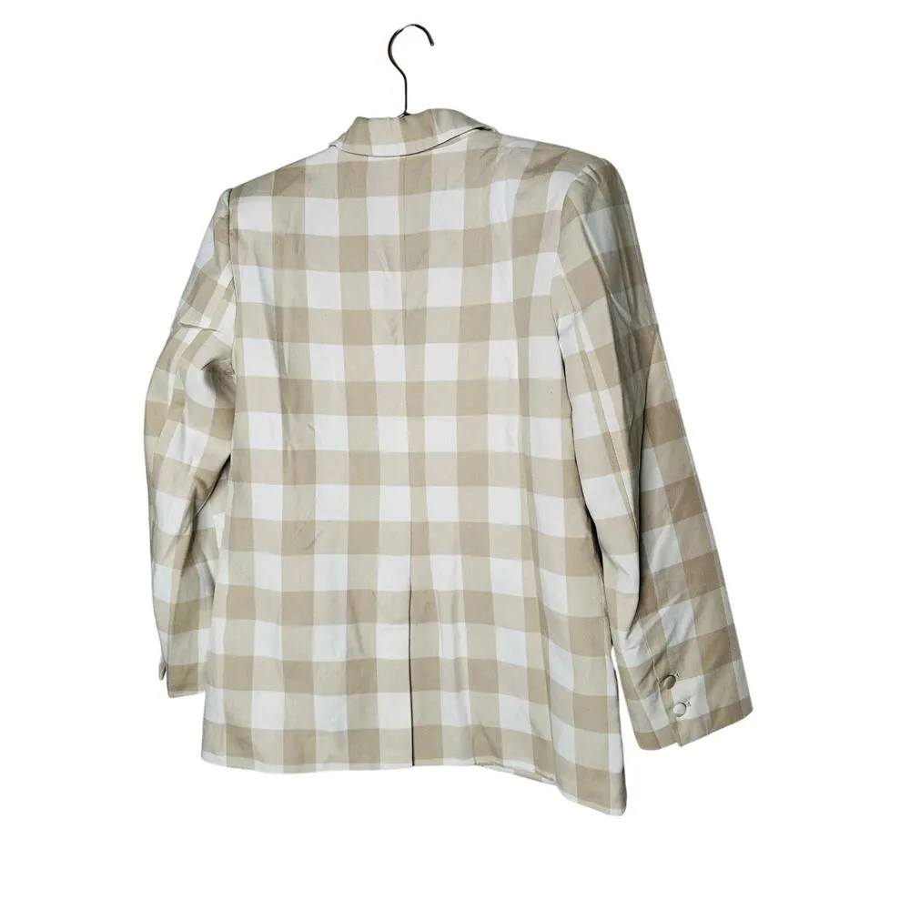 ENGLISH FACTORY Tan Gingham Print Oversized  Front Button Blazer Size Small - Image 5