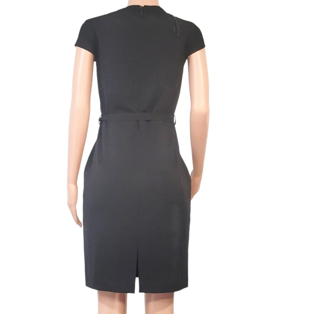 Calvin Klein Little Black Cap Sleeve Scoop Cowl Neck Belted Lined Dress Sz 6 - Image 6